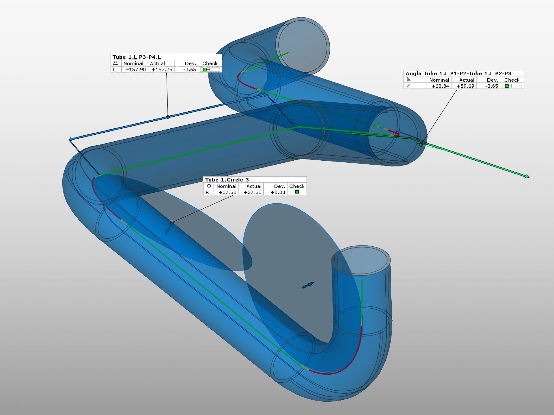 Stanovení parametrů korekce ohybu trubek s aplikací Tube Check pro ZEISS INSPECT
