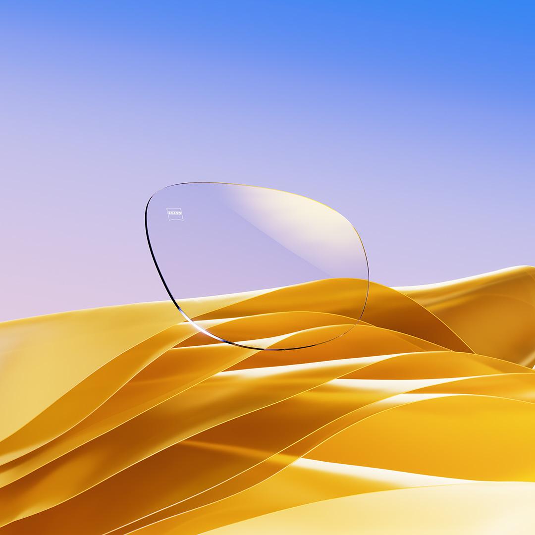 Obrázek povrchové úpravy ZEISS DuraVision Gold UV se zlatým zbytkovým odrazem.
