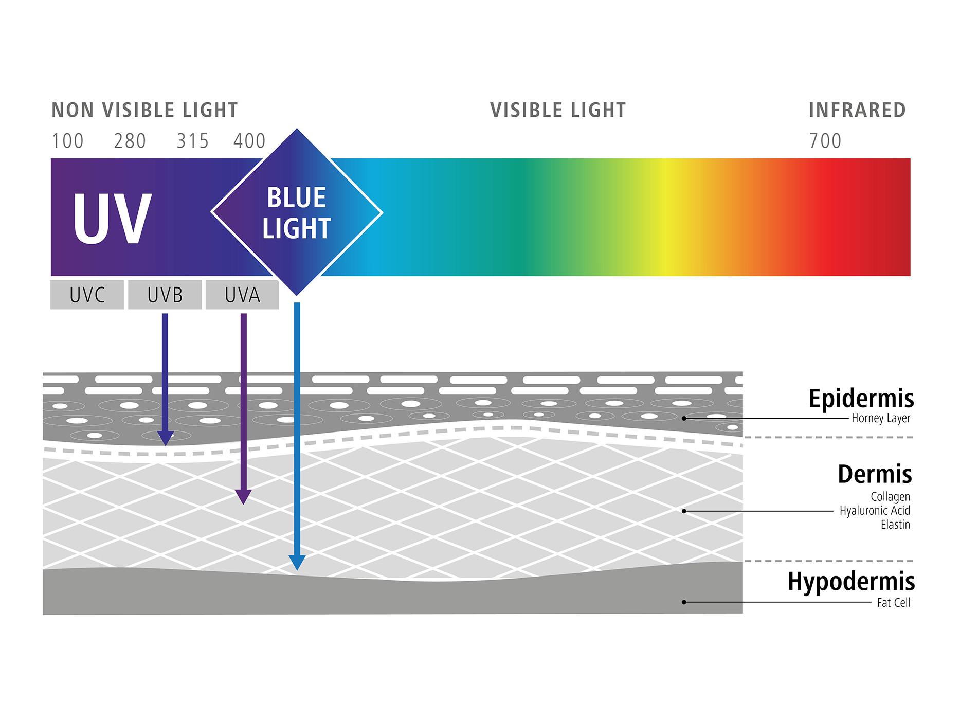 Grafika ilustrující dopad modrého světla na naše buňky (negativní účinky modrého světla). 