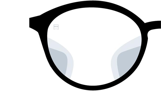 Vizualizace brýlových čoček ZEISS Digital Light 2 3Dve. Obrázek zobrazující pohled přes brýlové čočky s rozostřenými zónami. 
