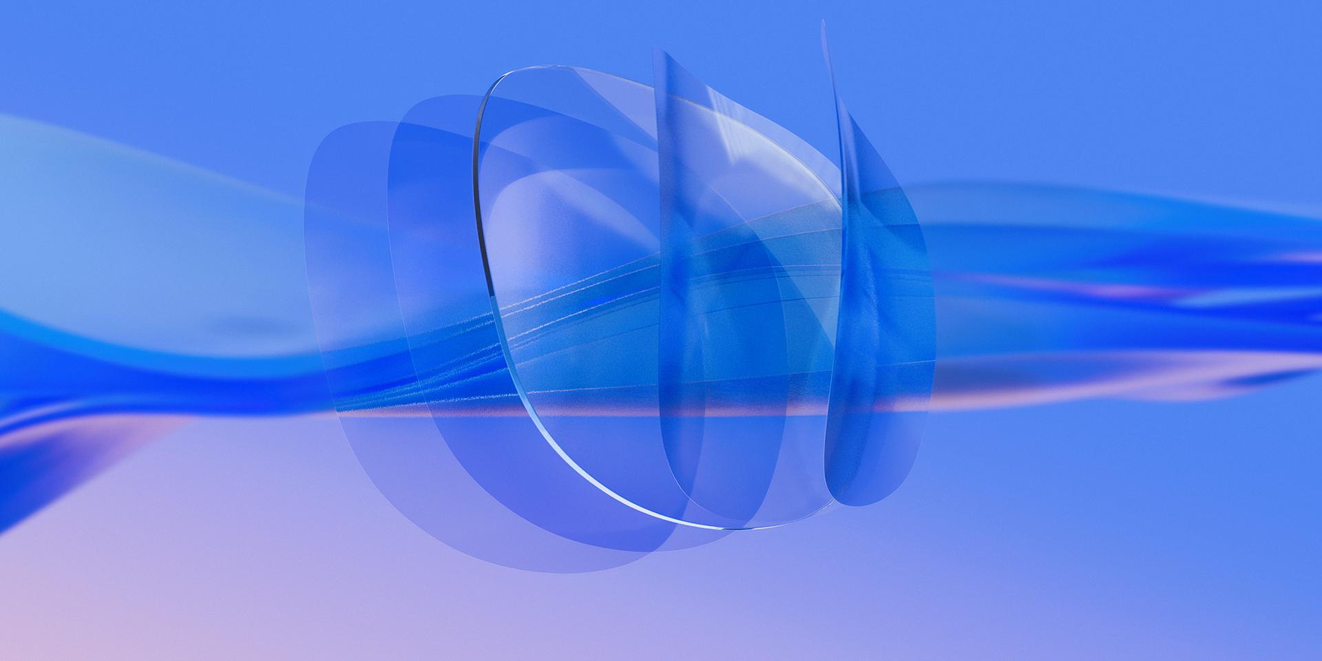 3D CGI zobrazení čirých brýlových čoček ZEISS, kdy je několik ultratenkých vrstev povrchové úpravy čoček aplikováno na zadní a přední stranu brýlových čoček.