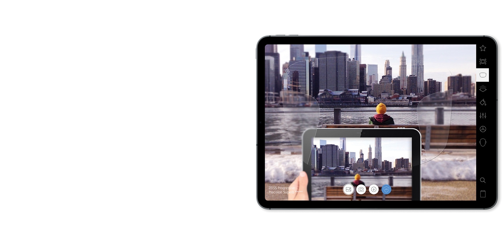 Demonstrace čoček ZEISS na iPadu v rozšířené (AR) realitě.