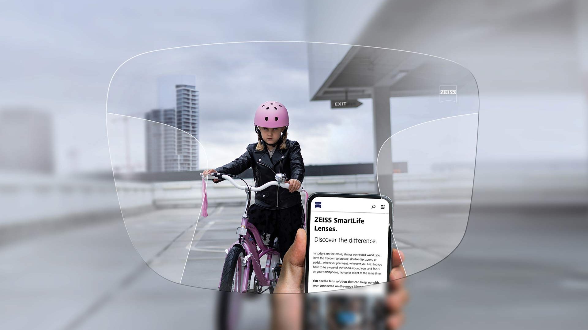 Vizualizace progresivních brýlových čoček ZEISS SmartLife Pure. Obrázek zobrazující pohled přes brýlové čočky.